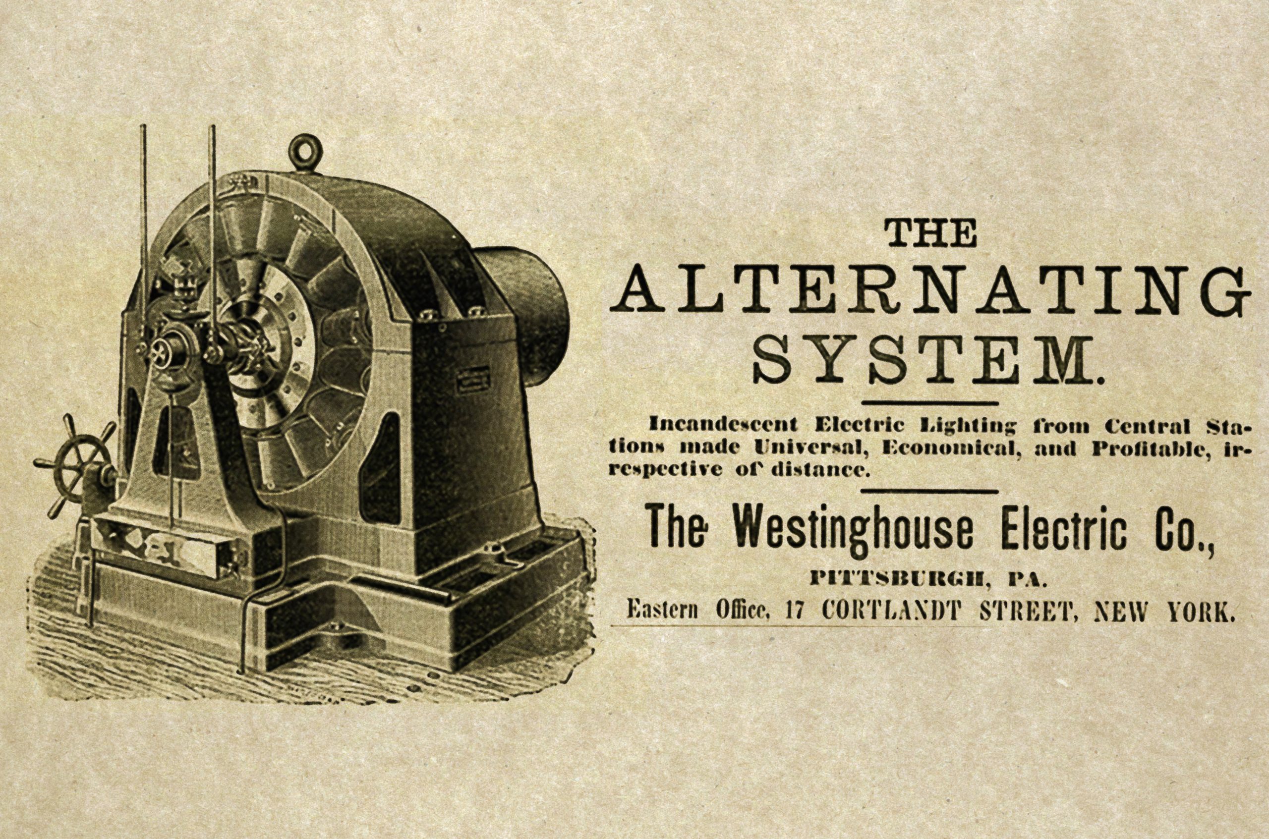 Vestinghausova reklama za sistem koji koristi naizmeničnu struju
